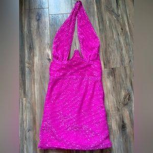Pretty Little Thing Pink Sparkly Sequin Cross-Over Dress Barbie Dress